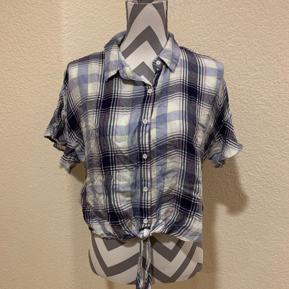 Pastel blue plaid button up crop top size large mossimo - Picture 1 of 4